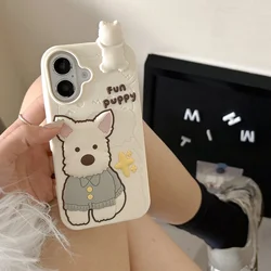 Soft Silicone Cartoon Cute West Highland White Terrier Shockproof Phone Case for IPhone16 15 14 13 12 ProMax Anti-drop Cover