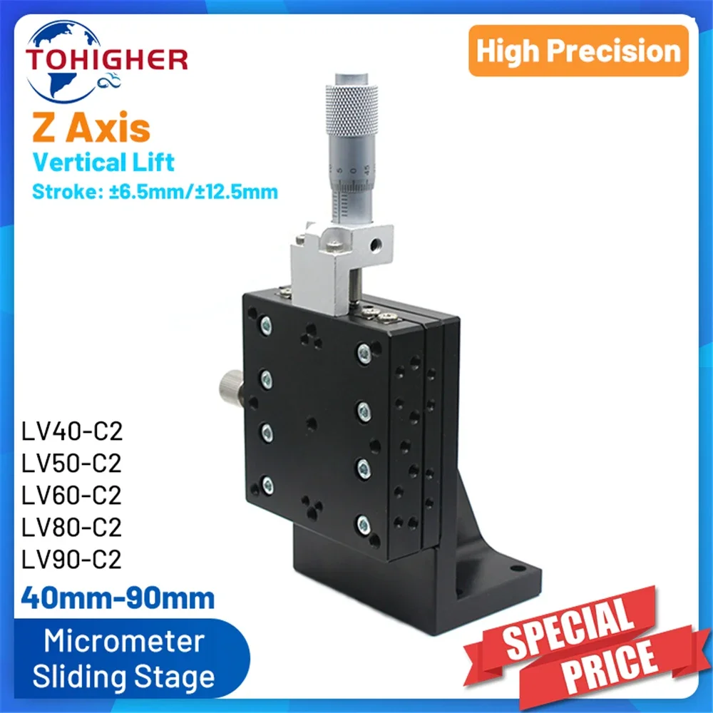 

Z Axis Vertical Lift LV40-C2/LV50-C2/LV60-C2/LV80-C2/LV90-C2 Mini Manual Linear Stage 6.5-12.5mm Stroke Platform Sliding Table