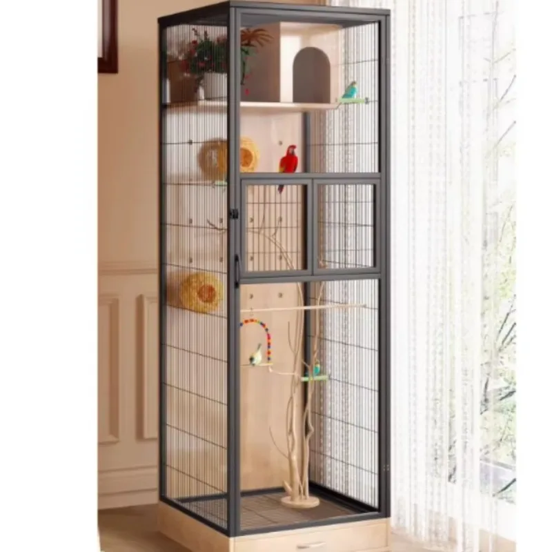Large Tempered Glass Display Cabinet Parrot Pigeon Wood Station Nest Box Birdhouse Breeding Birdcage