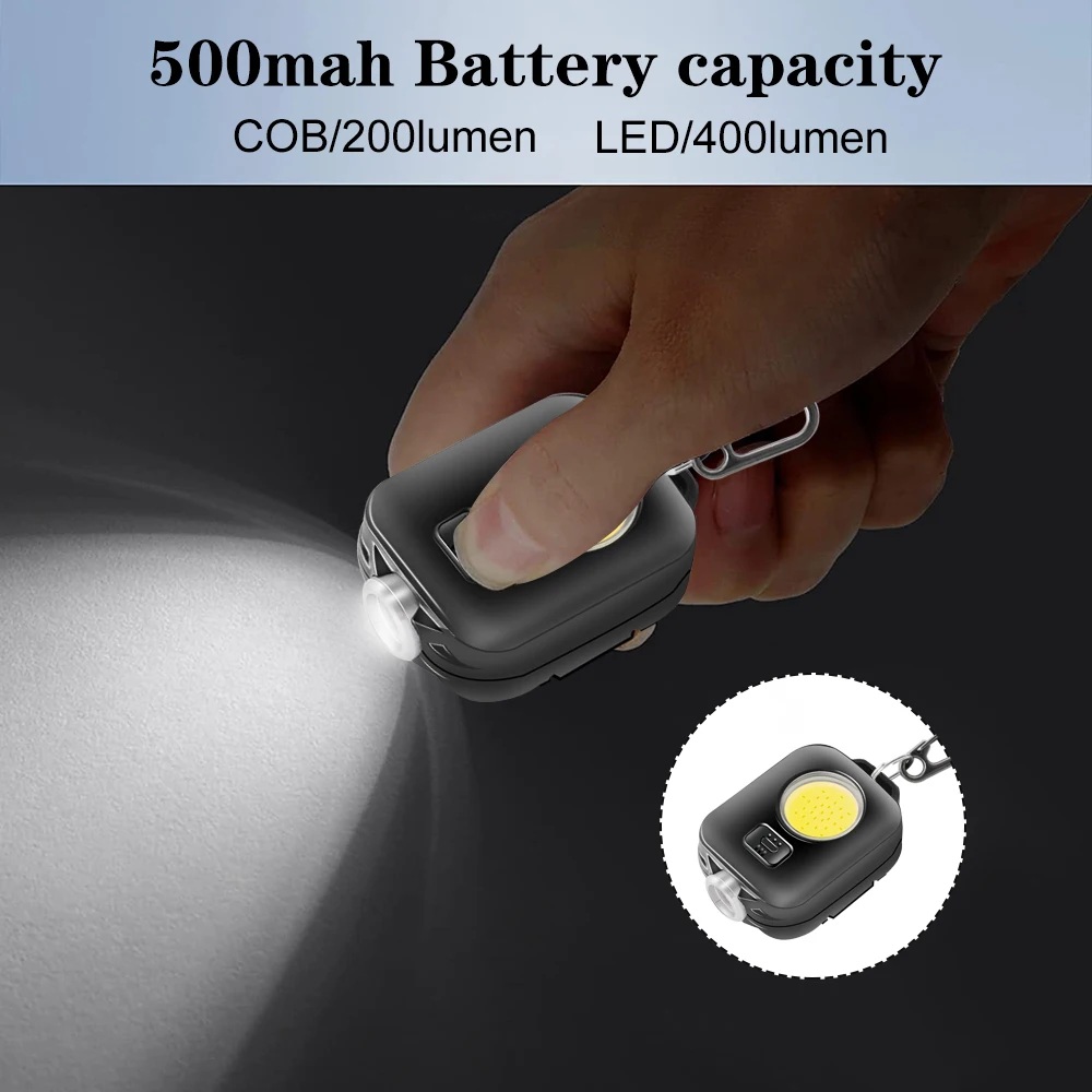 Đèn LED Mini Móc Khóa Đèn Pin Siêu Sáng COB Móc Khóa Đèn Pin Đèn Pin Sạc 500MAh Ánh Sáng Bỏ Túi Cho Cắm Trại Ngoài Trời