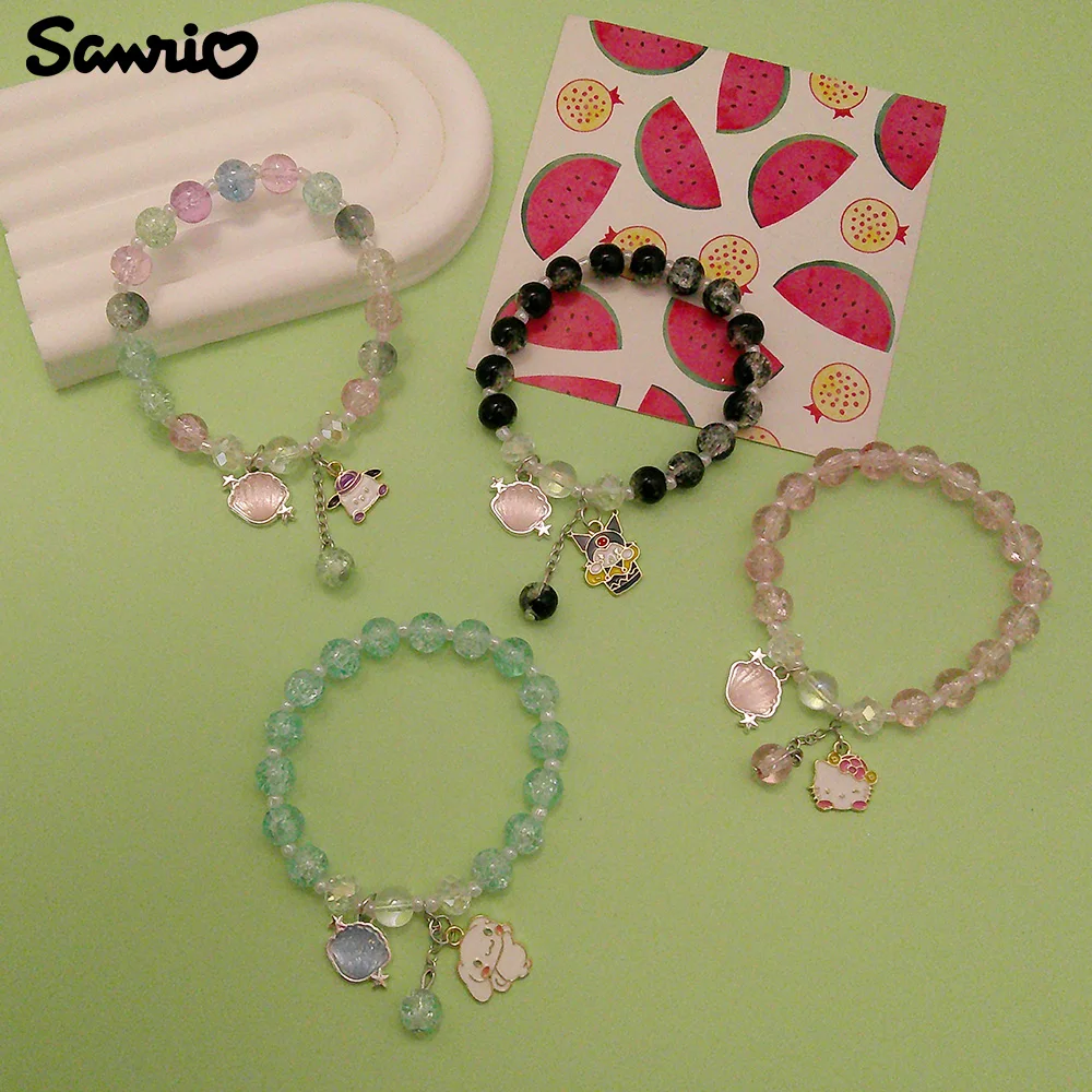 

Anime Sanrio Hello Kitty Kuromi Bracelet Cartoon Figure Pochacco Metal Badge Pendant Beads Bracelet Kawaii Jewelry Accessories