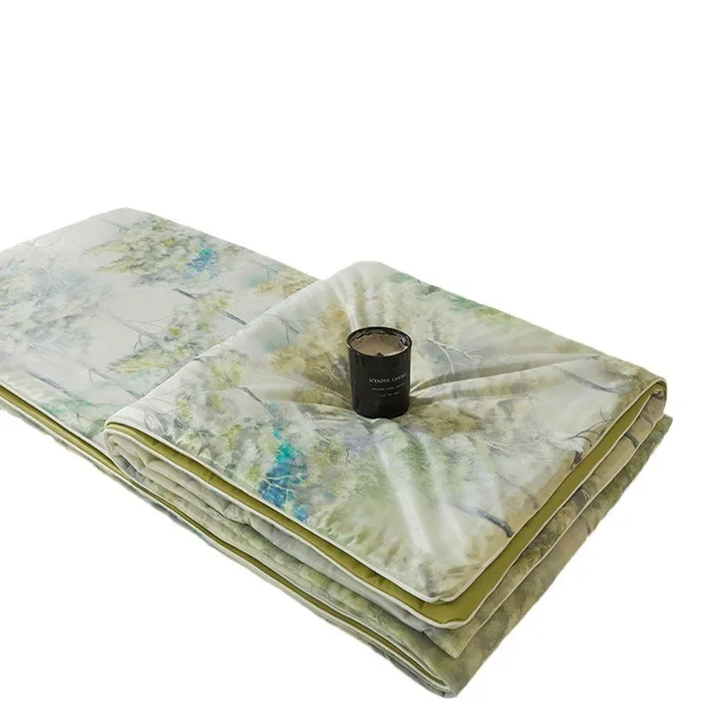 Printed Cool Silk Summer Cool Quilt Machine Washable, Single or Double Thin Core Summer Ice Silk Air Conditioning Quilt