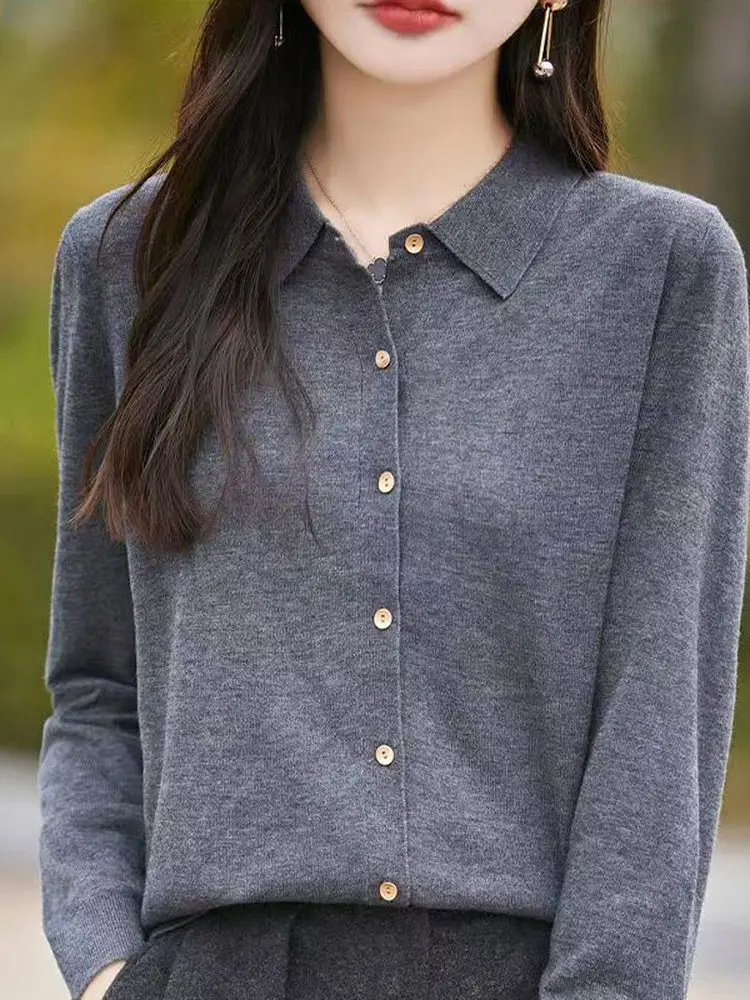 

Новинка 2025, женский вязаный свитер с воротником, повседневный длинный свитер Sve Base irt Ele, свитшот для отдыха, мягкий свитер для поездок на работу...