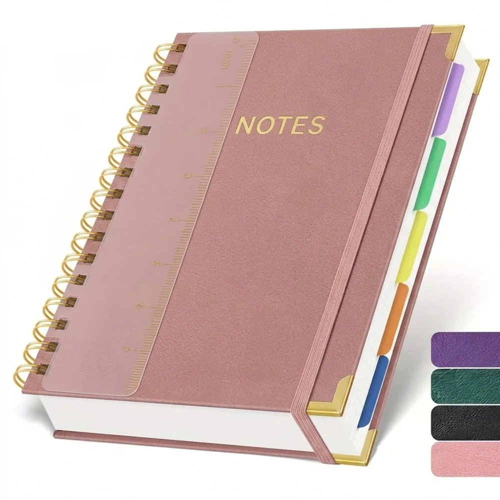 A5 Hardcover Spiral Notebook with Tabs 300 Pages Journal Notebook Removable Dividers Leather Cover Notebook College Ruled