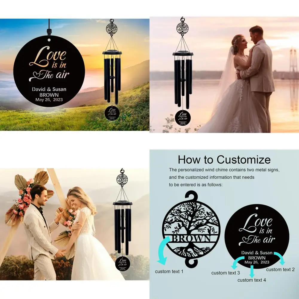 

ethereal 37" metal sign love wind chime: custom wedding gift, commemorative chime