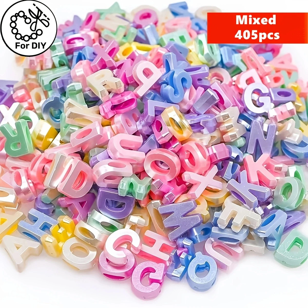 405pcs 10-15mm Large Letter Pearlescent Effect Beads, Colorful Acrylic A-Z Alphabet Shape For DIY Making
