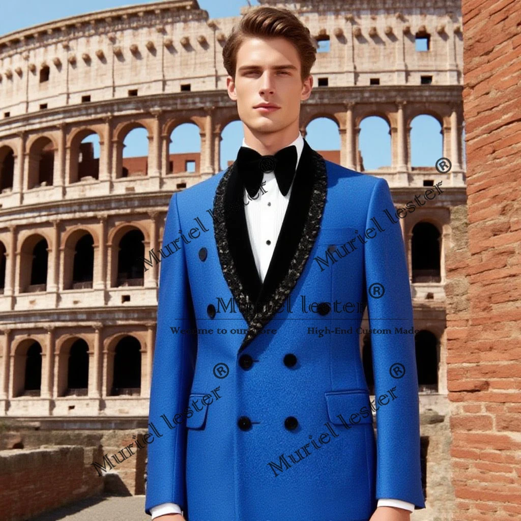 Rhinestones Suit Man For Wedding Glitter Black Shawl Lapel Double Breasted Jacket Pants 2 Pieces Man Prom Tuxedos Customized