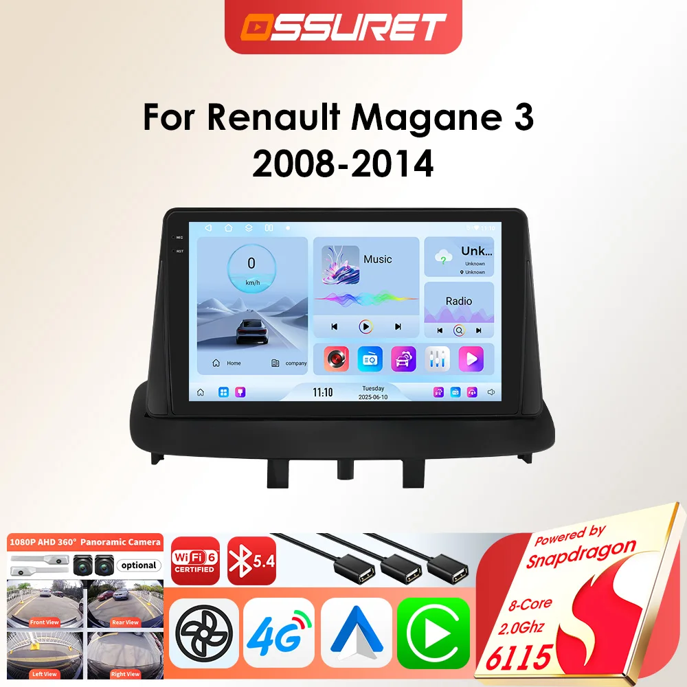 OSSURET Android Autoradio Speler voor Renault Megane 3 Fluence 2008-2014 Carplay Auto GPS 2 DIN Auto Multimedia door Snapdragon 6115 - afbeelding 2