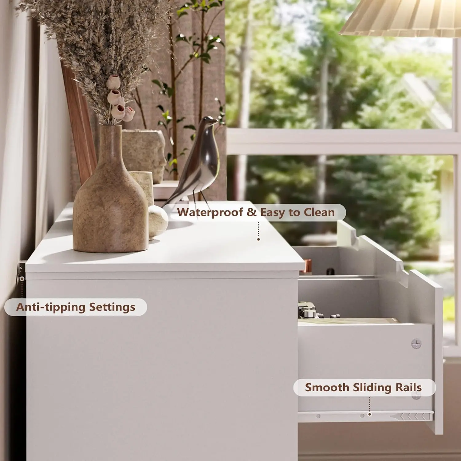 6-Drawer White Dresser, Modern Wood Chest with Hidden Handles, Deep Drawer Storage for Bedroom, Hallway