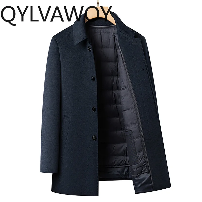 QYLVAWOY 90% Wool Double-faced Woolen Coats Detachable Goose Down Liner Jacket Winter Coat Men Clothing Warm Jacket Jaqueta 2026