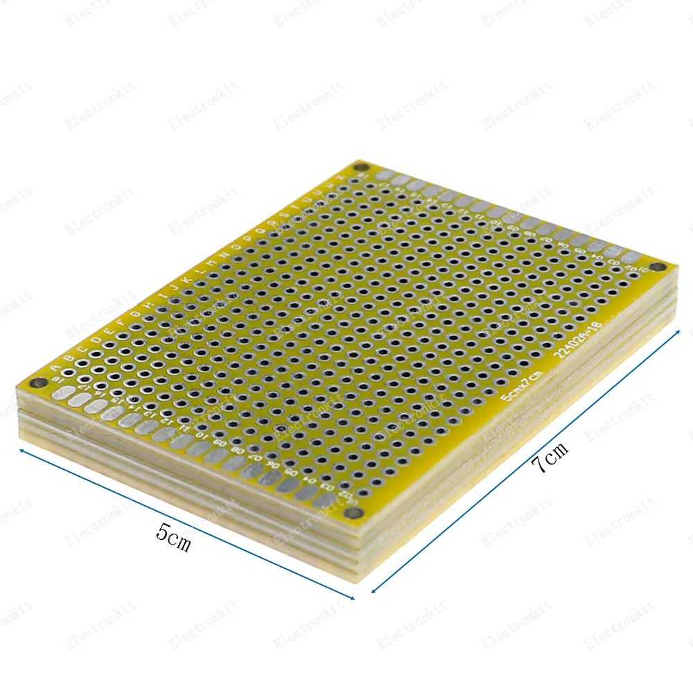 Imagem -04 - Protótipo Pcb Placa de Circuito Protoboard Universal Prototipagem Stripboard Veroboard 2x8 3x7 4x6 5x7 Pcs Cada Mix Amarelo 20 Peças Lote