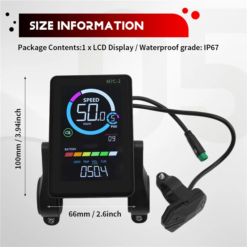AB47-M7C-2 medidor de pantalla LCD para bicicleta eléctrica 24V 36V 48V 60V E Scooter Panel LCD con USB UART para bicicleta eléctrica de montaña 5PIN Par