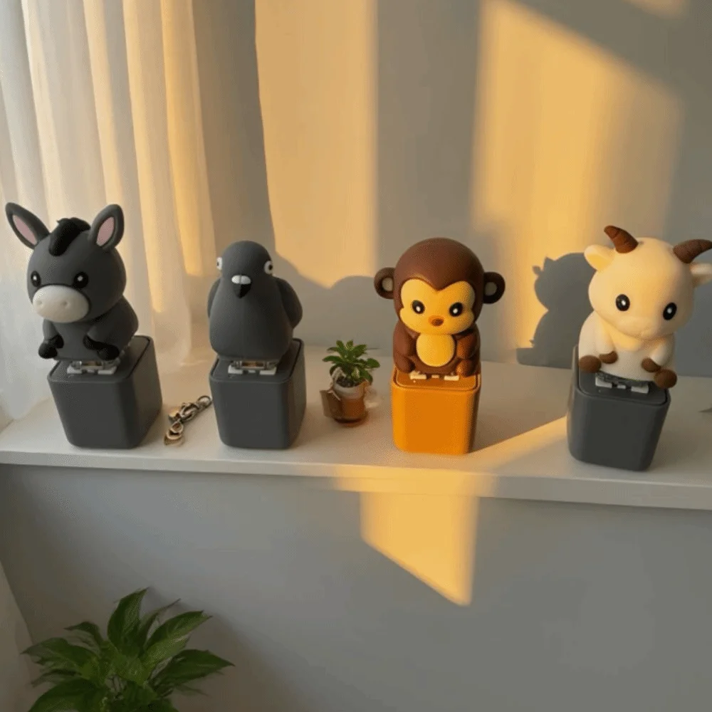 Flash Effects Monkey Button Keychain Colorful Lights with LED Pigeon Voice Key Ring Fidget Sensory Design Lamb Sounds Pendant