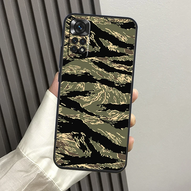 Humor Tiger Stripe Camo Army Camouflage Case For Xiaomi Redmi Note 10 11 12 Pro 8 9 Note 11S 10S Redmi 12C 9C 10A 10C Cover