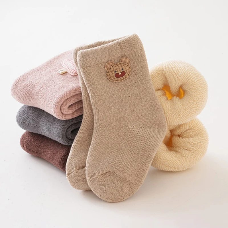 Winter Warm Baby Plush Sock Thick Cotton Socks Solid Color Baby Footwear Kids Clothes Accessories Cartoon Children Mid Tube Sock