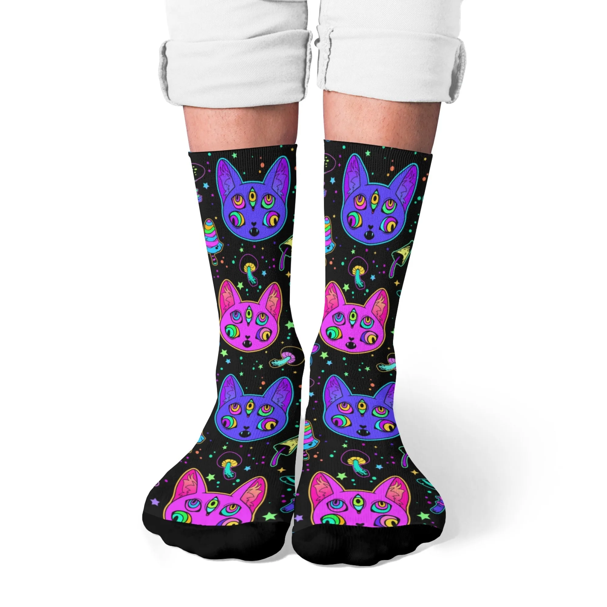 サイケデリックゾンビ猫メンズソックス原宿スタイルノベルティ面白い圧縮ソックスクレイジーパーティーギフトストリートファッションヒップホップソックス