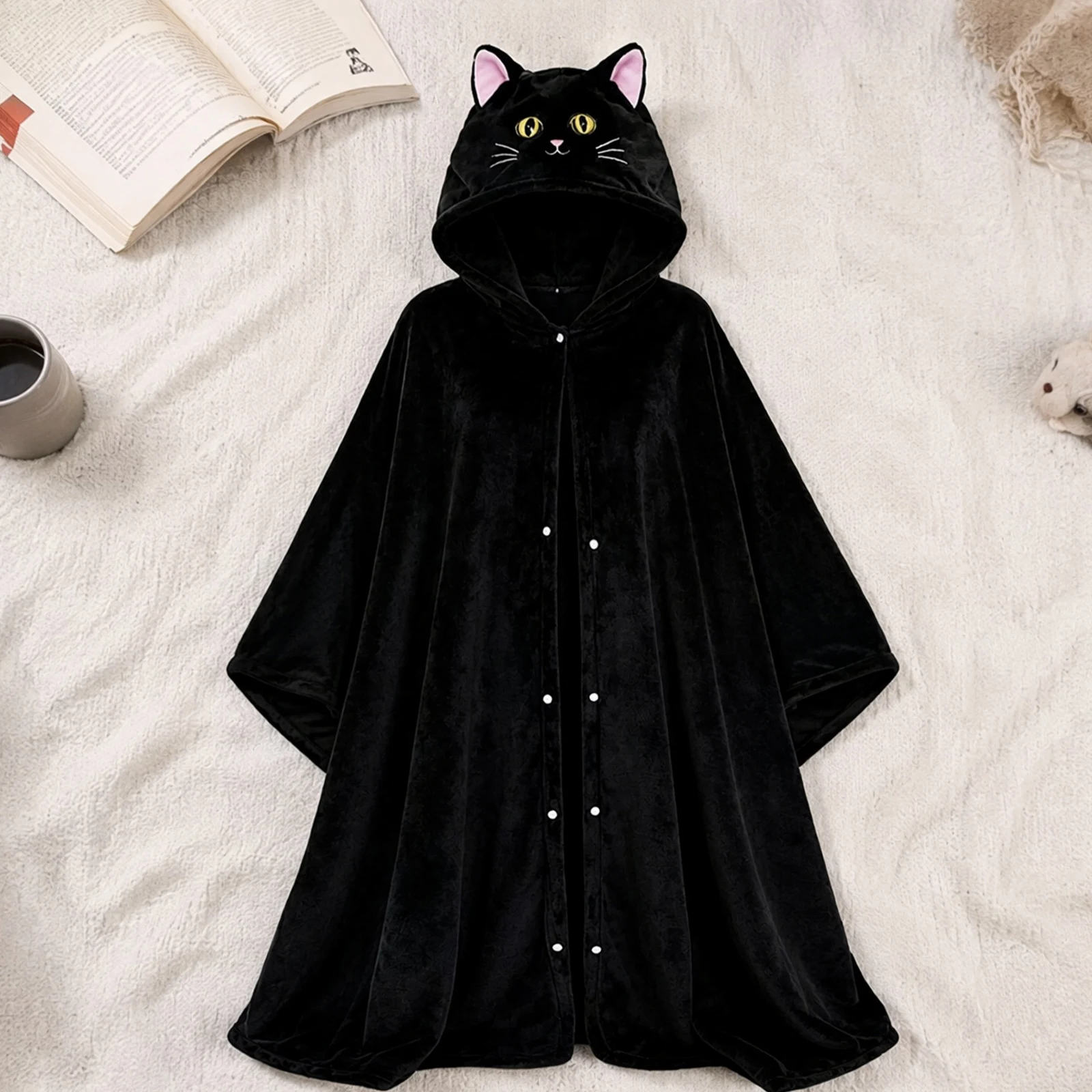 Cartoon Animal Flannel Hoodie Blanket Halloween Wearable Shawl Wrap Cozy Oversized Sofa Nap Throw Women