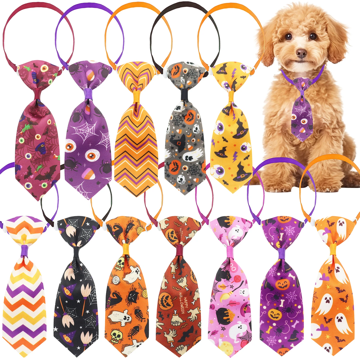 50/100PCS Halloween Dog Grooming Accessories Bows Skull Pattern Pets Bowties Holiday Decoration Dog Bow Ties Bowknots For Dogs