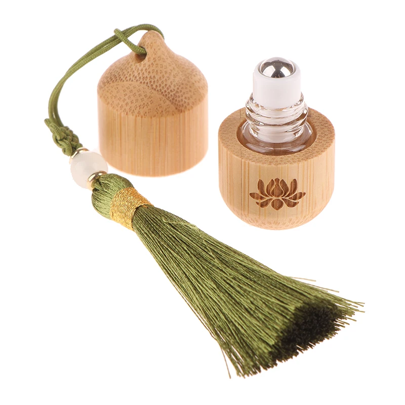 فارغة 1 مللي زجاجة دوارة من الخيزران حاويات العناية بالبشرة النمط القديم لفة على زجاجات عطر صغير زيت طبيعي مع قلادة