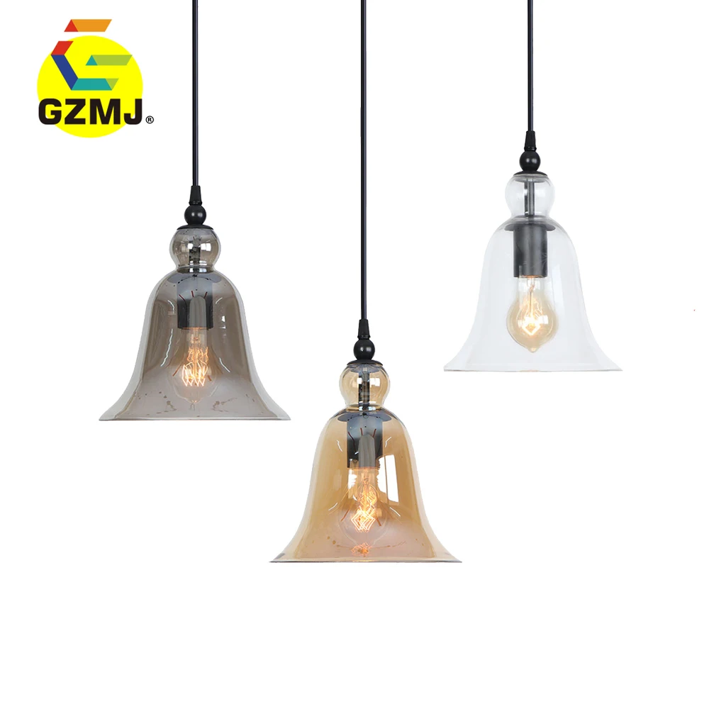 

GZMJ Loft American Bell Retro Lampara Techo Nordica Glass Pendant Lamp Kitchen Restaurant Cocina Lighting For Bar