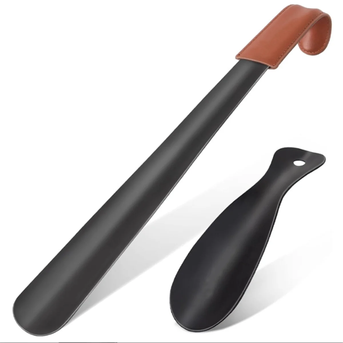 Leather Shoe Horn Set Black Shoe Horn Counter Shoe Horn,Set of 2 Metal Shoe Horn Handle for Seniors