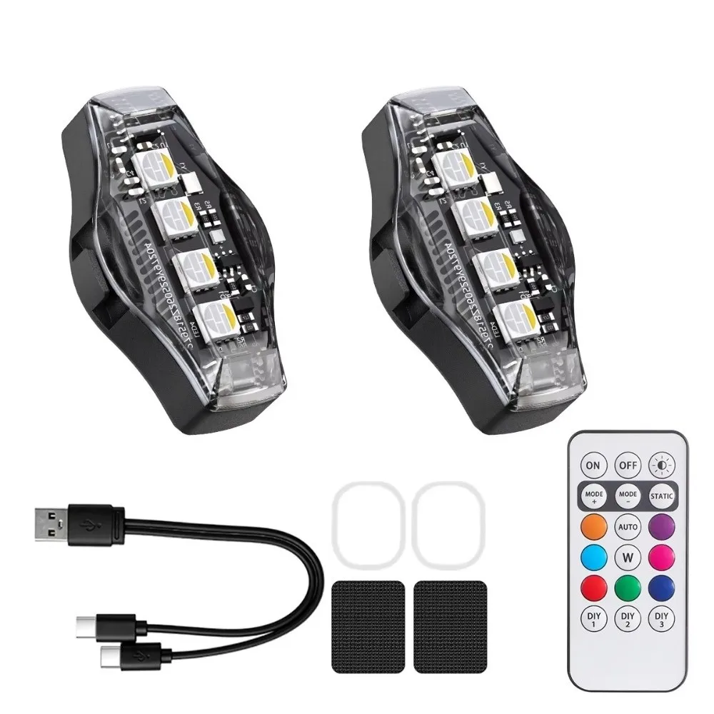Magnetic Mount LED RGB Strobe Light Rechargeable with Remote Control Wireless Warning Light Bicycle Taillight