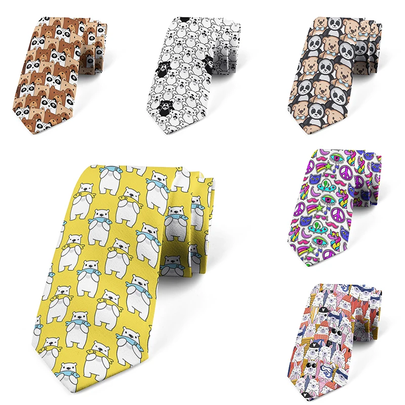 New 8CM Cartoon Bear Print Tie Men Slim Casual Party Formal Dating Personality Necktie Fashion Trend Elegant Collocation Gravata