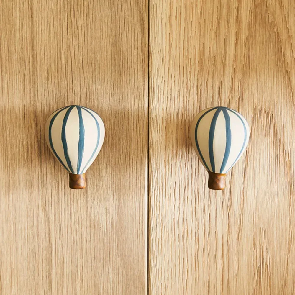 New 2pcs Handle Resin Blue Striped Hot Air Balloon Knob Decorative Look Vintage Drawer Handles for Cabinets Dressers Furniture