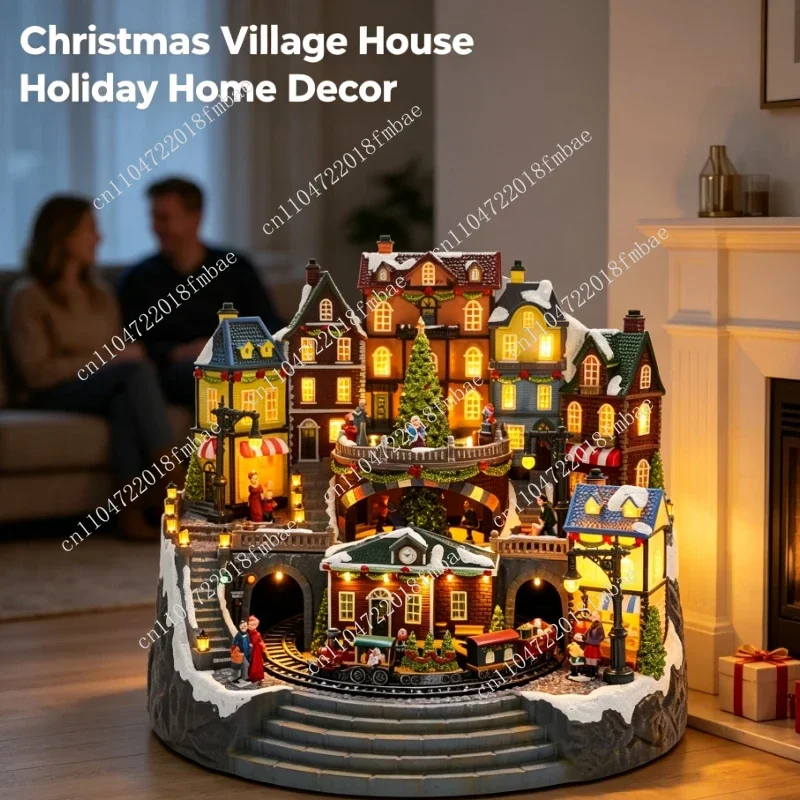 Musical Christmas Village With Rotating Train And Led Lights For Mantel Piece Display Home Furniture Utility Equipment Gear