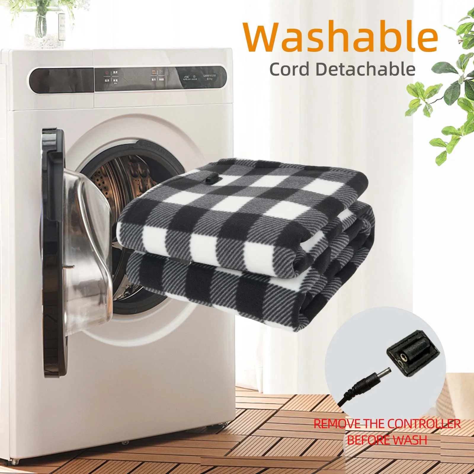 Heated Car Blanket 12-Volt Electric Blanket for Car, Truck, SUV, RV, Portable Heated Throw for Camping Red Black White Plaid - view 6