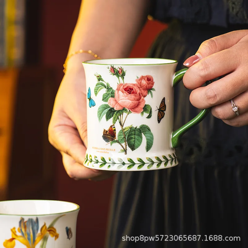 Creative Pastoral Style Ceramic Coffee Cup, Household High Temperature Resistant Breakfast Milk Mug, English Afternoon Tea Cup