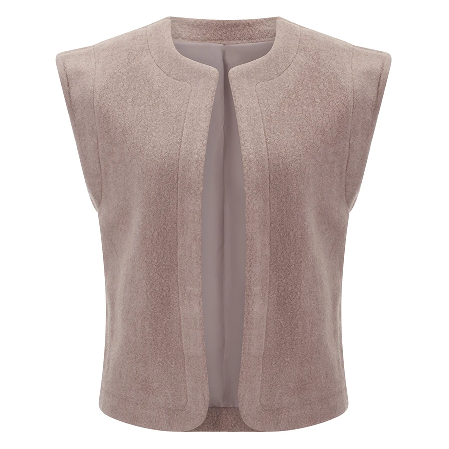 Womens Elegant Solid Lamb Wool Vest Cardigan Fashion Casual V-neck Sleeveless Waistcoat with pocket 2025 Autumn Lady Streetwear