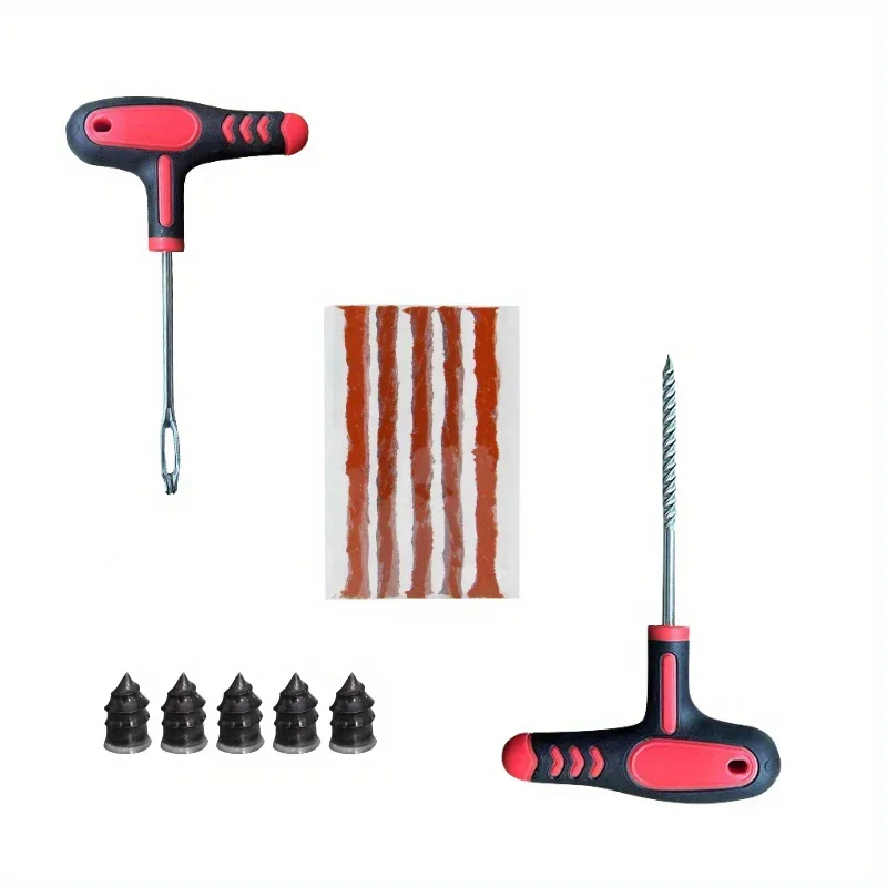 Schlauchloses Reifenreparaturset mit Gummistreifen und Werkzeugen für Auto und Motorrad – Notfall-Pannenstopfen-Set für Auto-Fahrradgarage