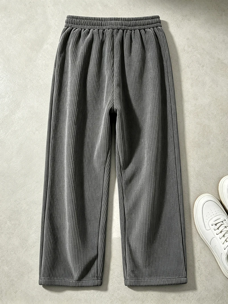 Herren Cordhose für Frühling/Herbst, Regular Fit, elastischer Kordelzug in der Taille, gerade Beine, Seitentaschen, lässig, für den Alltag, Arbeit, Streetwear – Detail 7