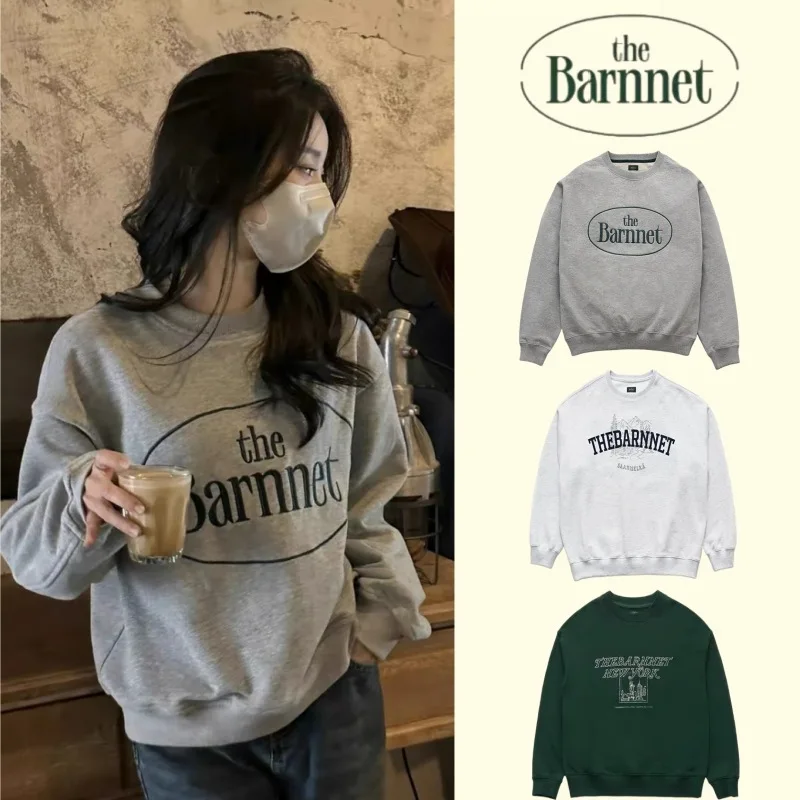 

Thebarnnet Korea Fleece-Lined Hoodie Women's Oversized Crewneck Letter Print Top Couple's Set