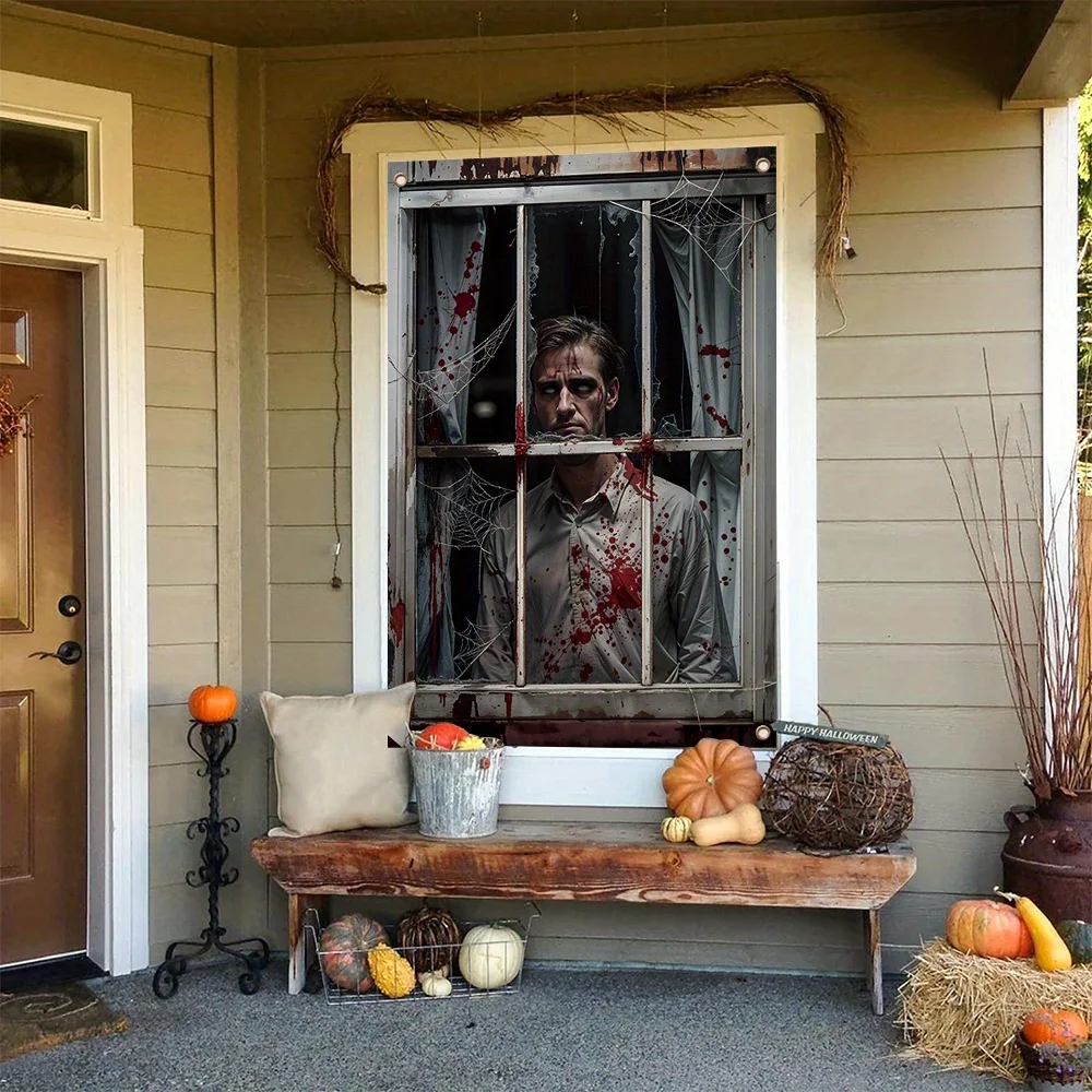 Halloween-themed party window banner, a background of a staring monster, festival celebration, home decoration - Image 5