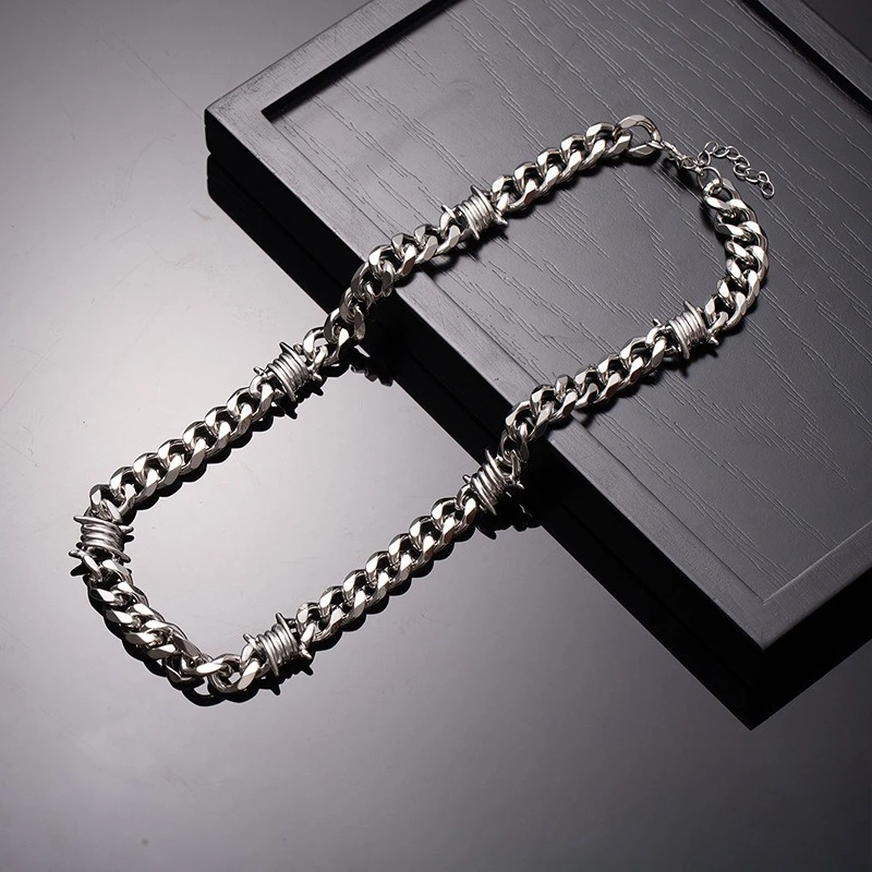 Collier de chaîne d'épine pour hommes, colliers à maillons de chaîne épais, cadeaux de bijoux élégants Hip Hop