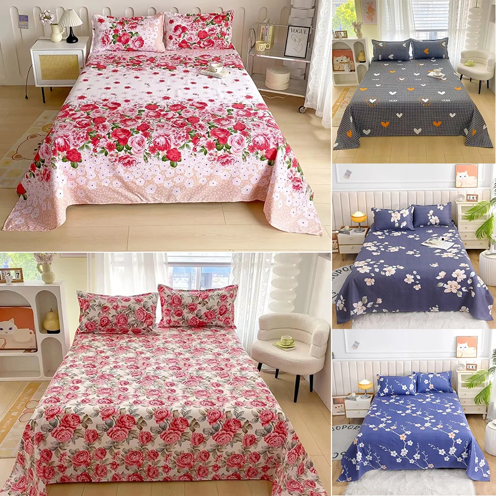 

3PCS Flower Printed Fitted Bed Sheets Flat Bed Sheets for Double Bed Single/Queen/King Reactive Printed Top Sheets for Beds