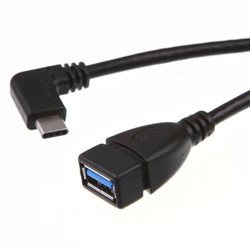90 Degree Right Angle USB 3.0 Type C OTG Cable Type-C Male to USB A Female Adapter Cord for Android Phone U Disk Data Transfer