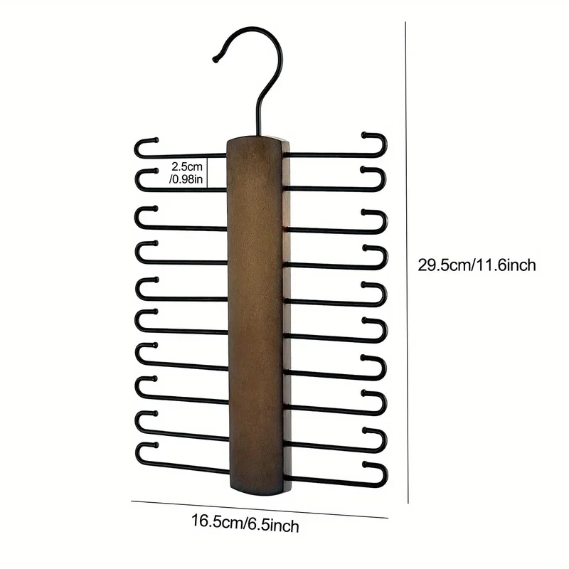 360° Rotating Wooden Tie Rack Tie Hanger Organizer with 20 Anti-Slip Notches for Closet Men's Necktie Scarf Storage 1Pc view 3