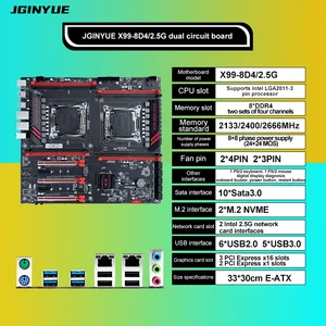 تدعم اللوحة الأم JGINYUE X99 LGA 2011-3 وحدة المعالجة المركزية المزدوجة Xeon E5 V3 V4 وحدة المعالجة المركزية DDR4 ذاكرة ثماني قنوات مزدوجة 2.5G بطاقة شبكة X99-8D4 أفضل 6 بطاقات شبكة مبيعا x99 - No2
