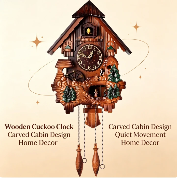 Cuckoo Wall Clock Bird Coo Coo Chime Pendulum Swing Smart Silent Quartz Movement Living Room Home Decor Retro Vintage Timepiece