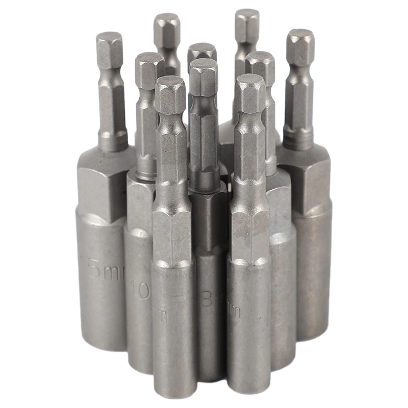 NEW-10Pc 1/4 Inch Wrench Hex Bit Socket Set Deep Long 1/2 Inch Impact Drill Socket Adapter Drill Bits