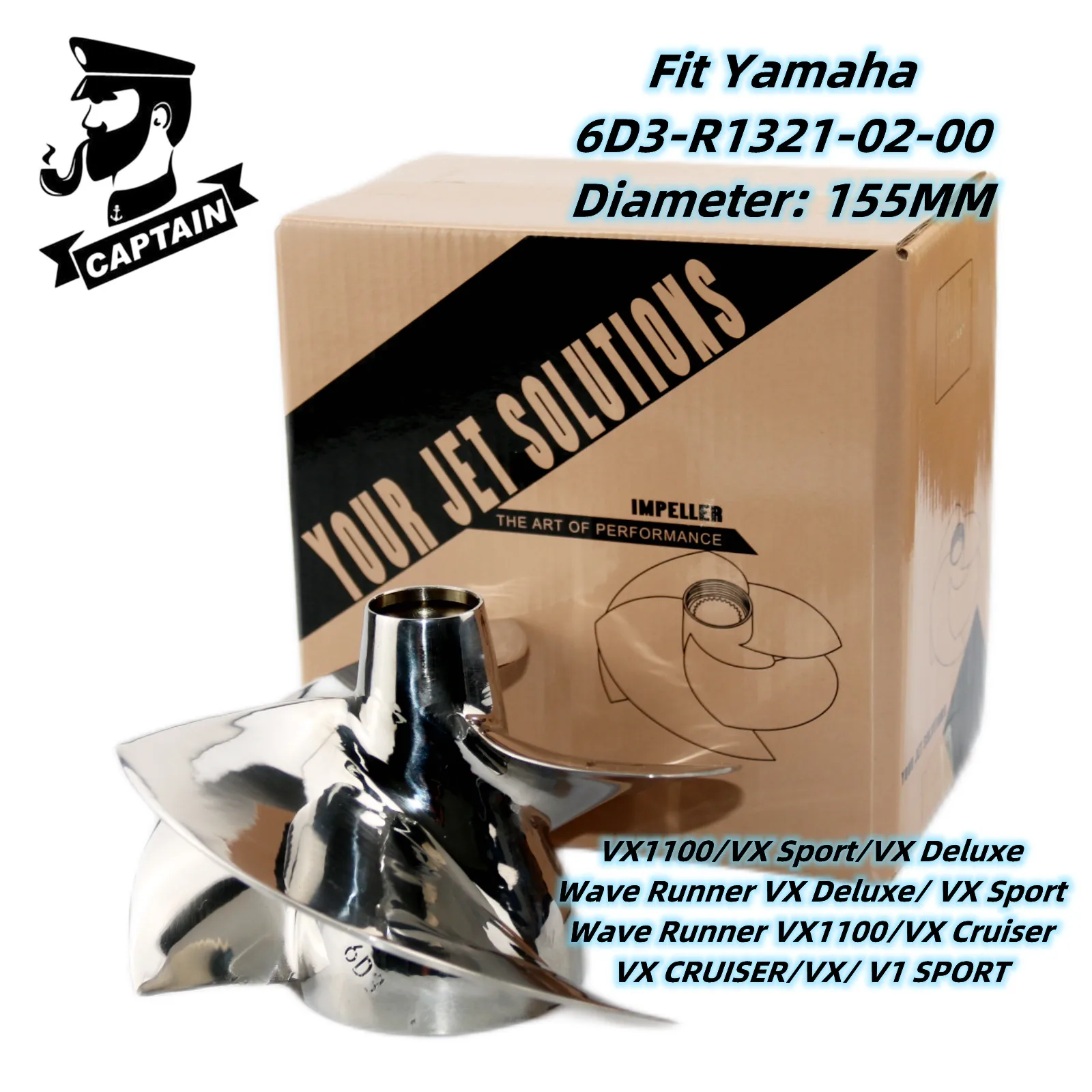 

Captain 6D3-R1321-02-00 FIT Yamaha Jet Ski Impeller VX1100 VX Sport VX Deluxe Wave Runner 155MM 3 Blades Polished