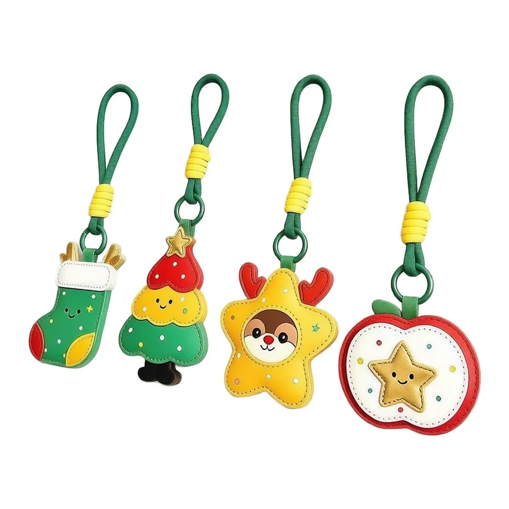 4 Pcs For Pu Leather Christmas Keychain Set Cute Stocking Tree Reindeer Star Bag Charms Ornaments For Holiday Decoration