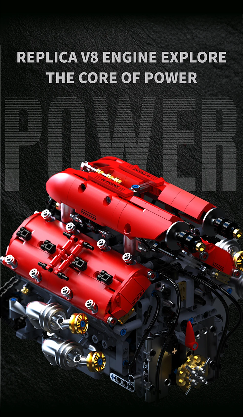Technical V8 Electrice Driven Engine Building Blocks Simulation Supercar Engine MOC Bricks Science Education Toys Birthday Gift