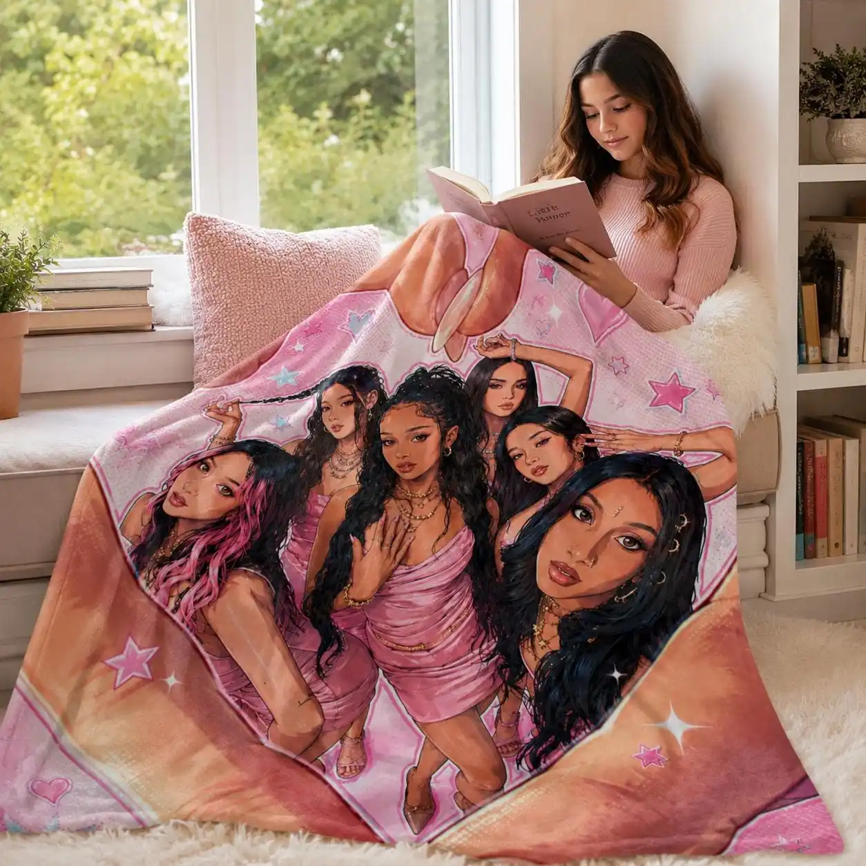 Pink Fashion Girls Flannel Blanket K-KATSEYE Bedspread on the Bed Blankets Home and Decoration Human Made Throw Sofa Throws Knee