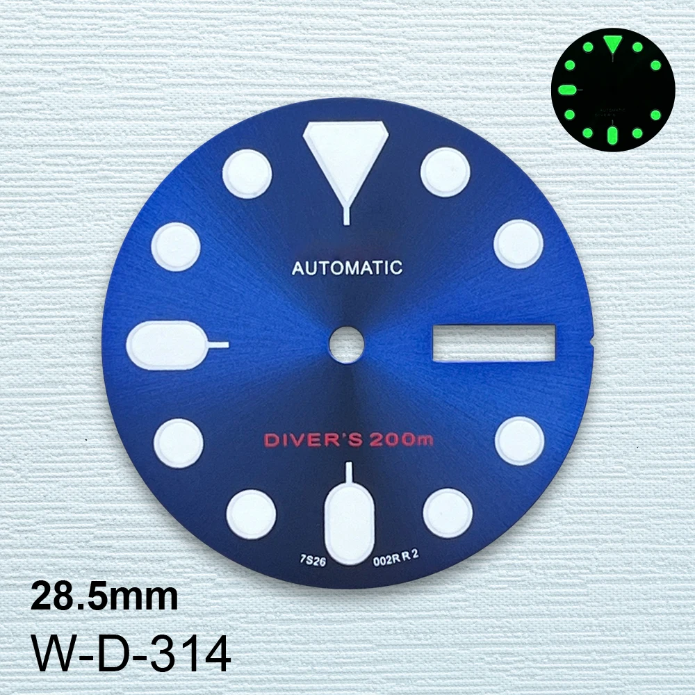 28.5mm logotipo s skx007 dial fit nh36/4r36 movimento verde luminoso fosco/sunray dial acessórios de modificação de relógio