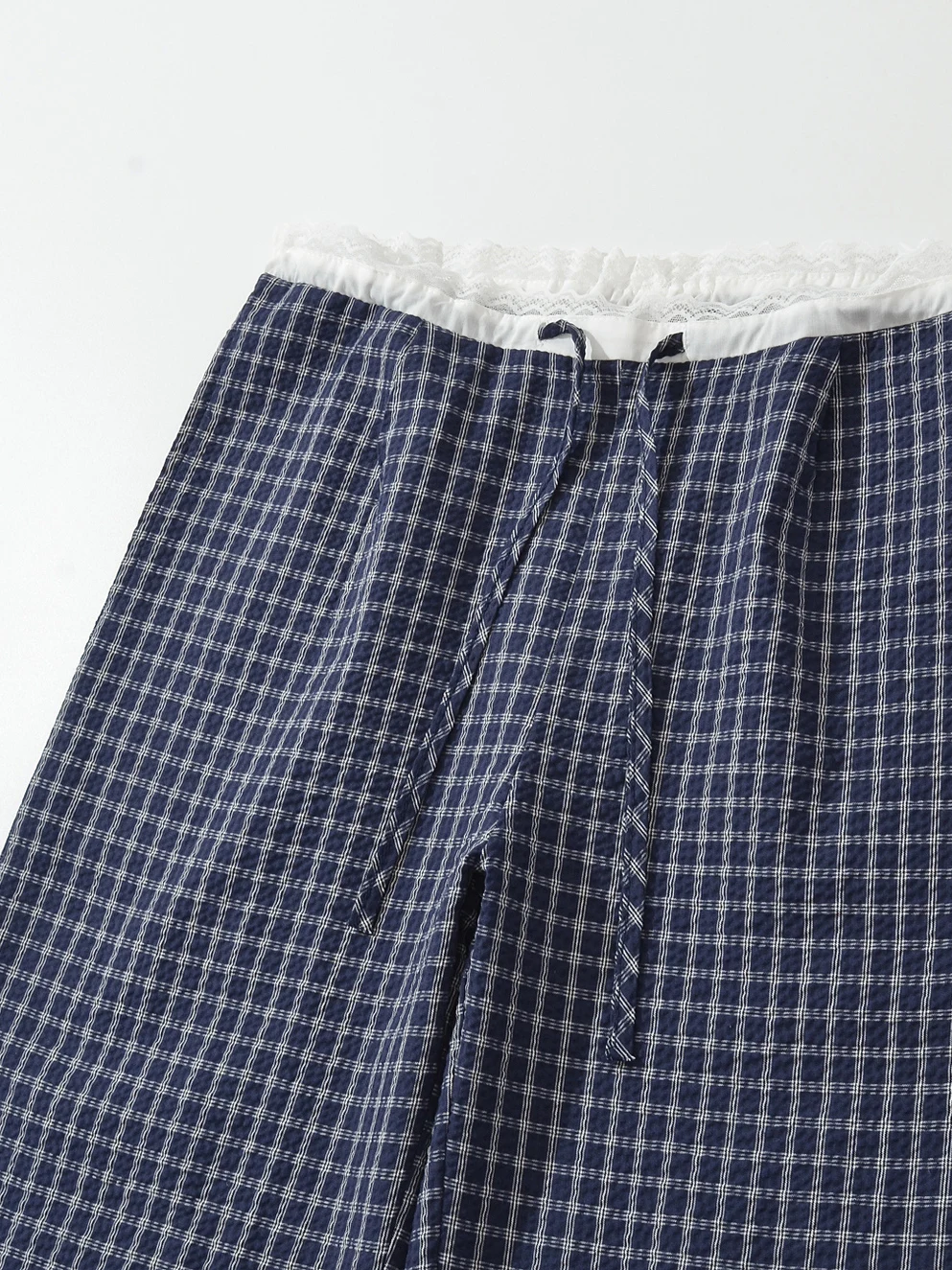 American Retro Plaid Splicing Color Blo Low Waist Casual Pants Women Loose Slimming Versatile Dstring Straight Leg Long ...