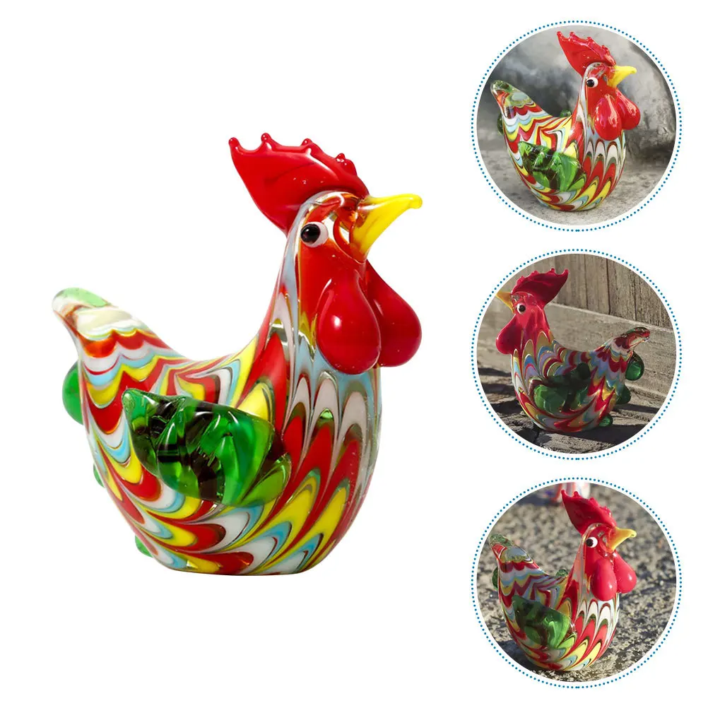 

Glass Chicken Statue Exquisite Design Smooth Delicate Desktop Decor Adorable Shape Glass Material Home Decoration